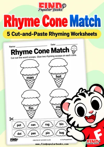 Rhyme Cone Match | 5 Cut-and-Paste Rhyming Worksheets