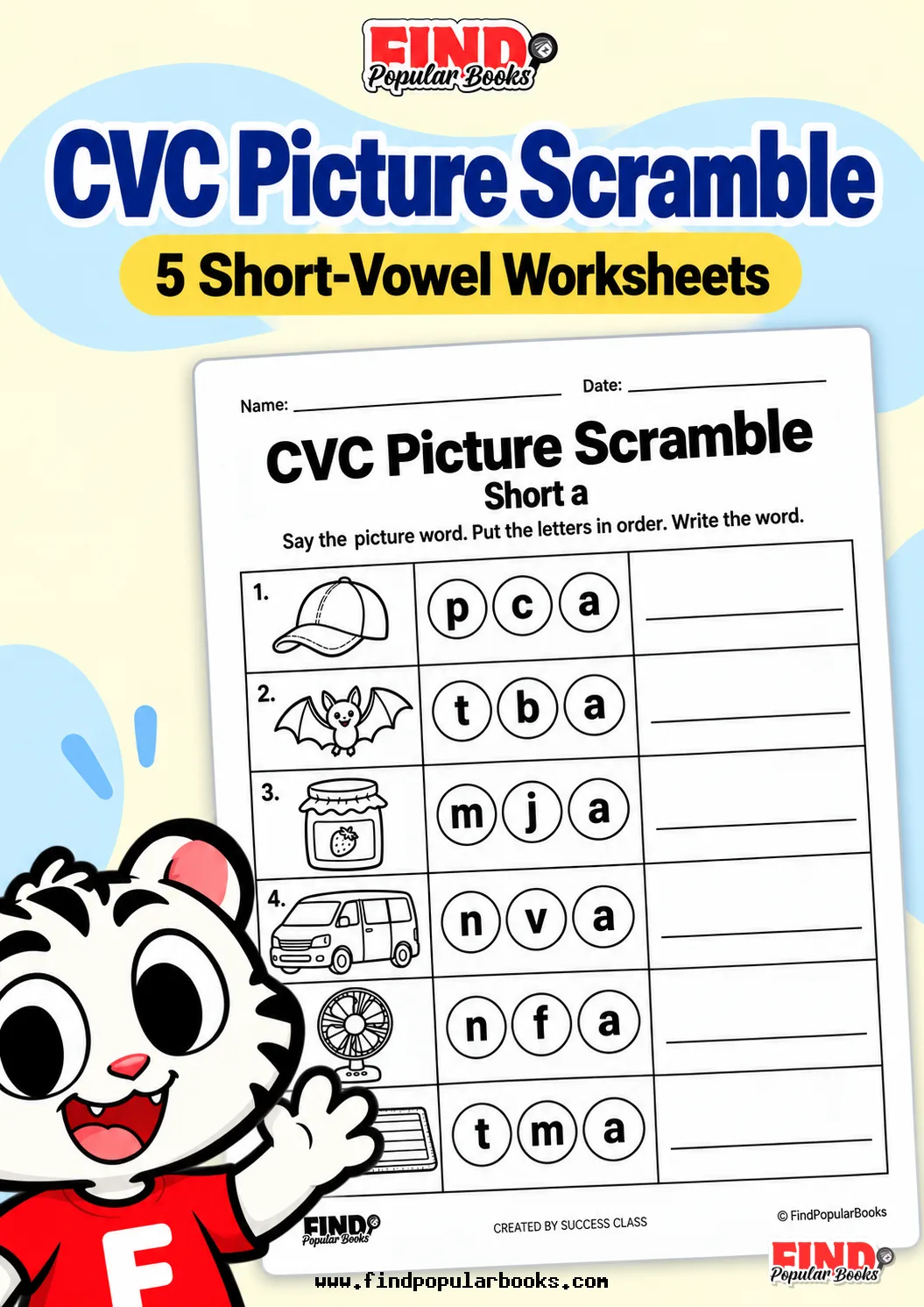 CVC Picture Scramble | 5 Short-Vowel Worksheets