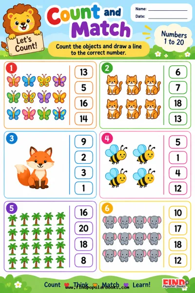 Counting Objects Worksheets 1 to 20 | Count and Circle Numbers Math Practice