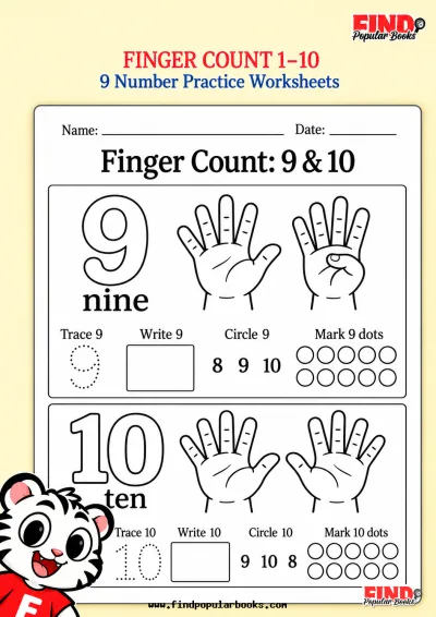 Finger Count 1–10 | 9 Number Practice Worksheets