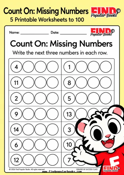 Count On by One | 5 Missing Numbers Worksheets to 100
