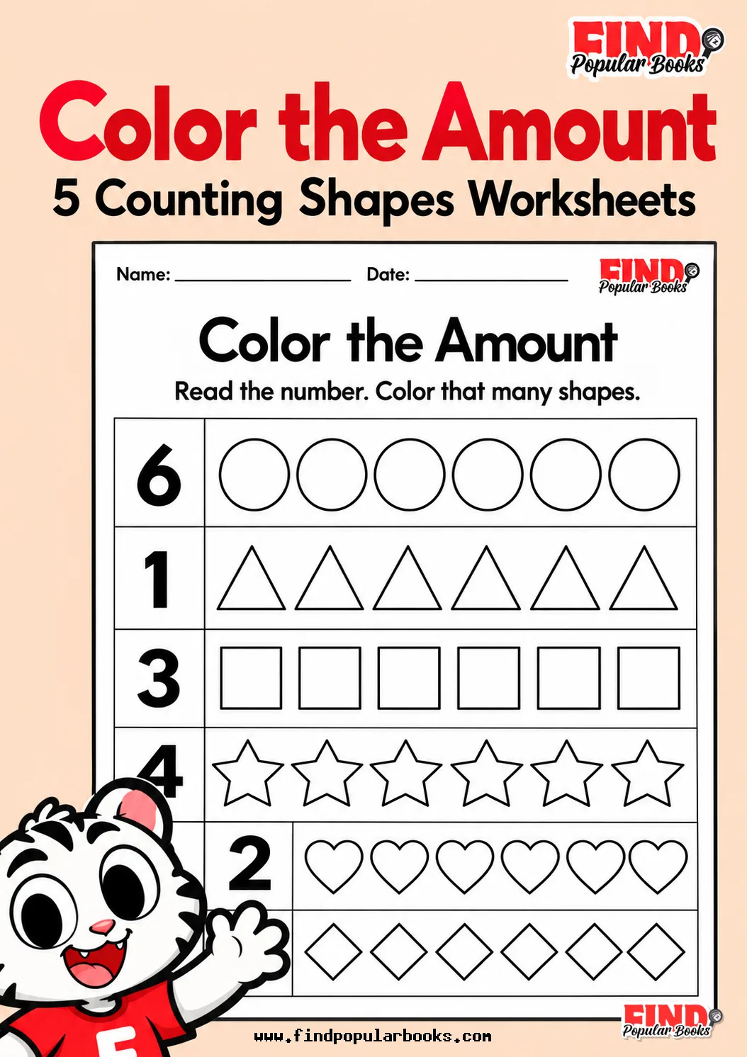 Color the Amount | 5 Counting Shapes Worksheets