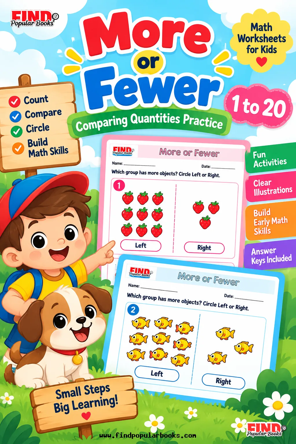 More or Fewer Math Worksheets | Comparing Quantities Practice