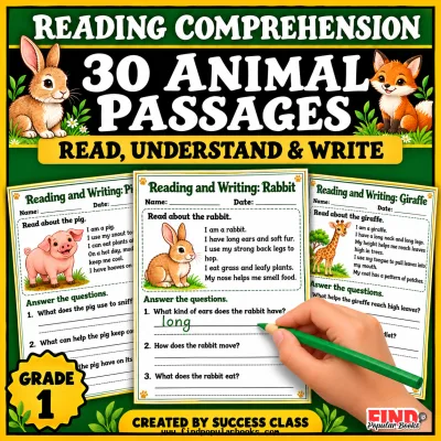 Animal Reading Comprehension Passages | 30 First Grade Reading & Writing Worksheets
