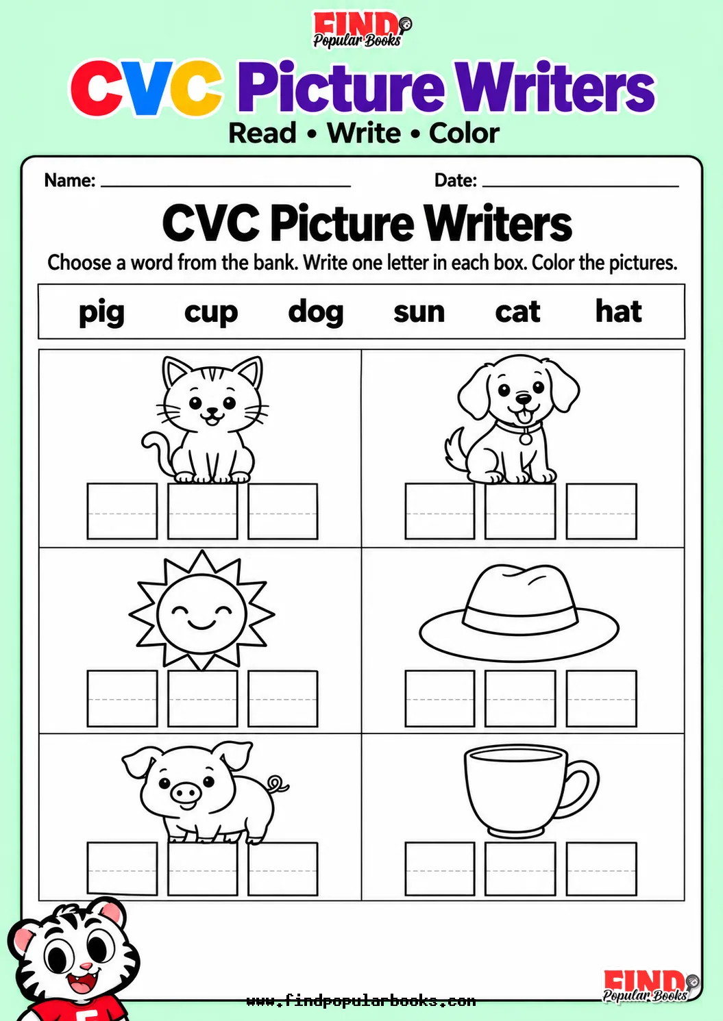 CVC Picture Writing Worksheets | Short Vowel Word Banks — Free ...