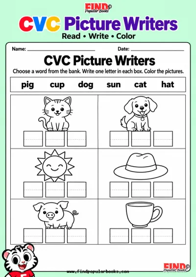 CVC Picture Writing Worksheets | Short Vowel Word Banks