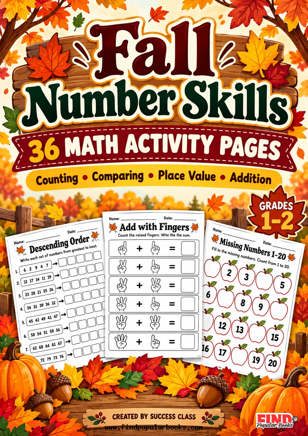 Fall Math Worksheets for Grades 1–2 | 36 Number Sense & Addition Activities