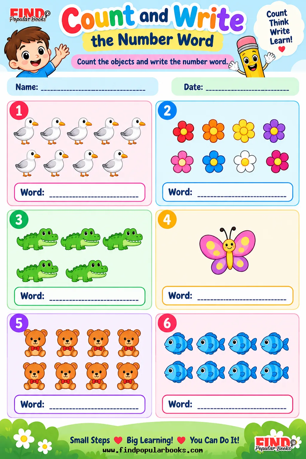 Count and Write Number Words Worksheets | Math and Literacy Practice