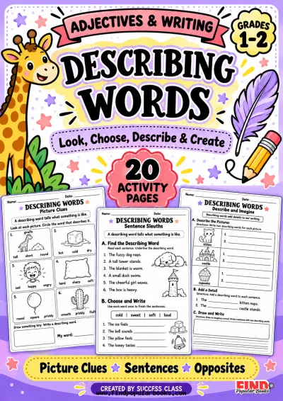 Describing Words Worksheets | Adjectives, Opposites & Sentence Writing