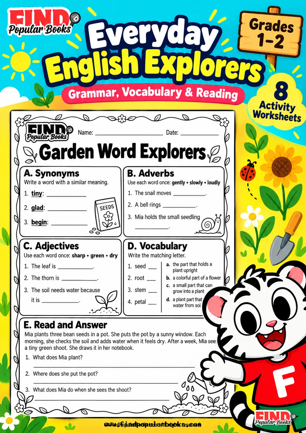 Everyday English Explorers: 8 Grammar & Reading Review Worksheets