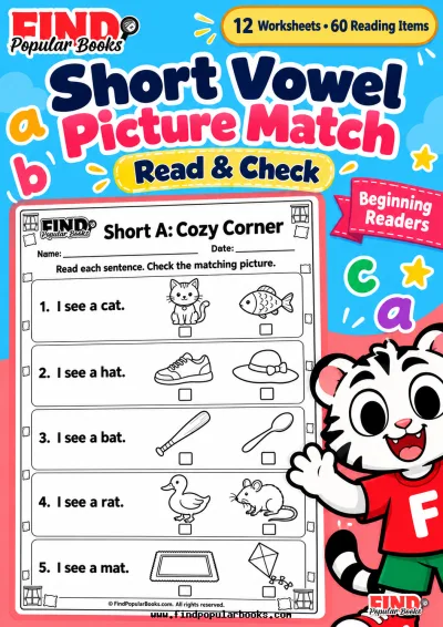 Short Vowel Picture Match: 12 Read-and-Check Worksheets