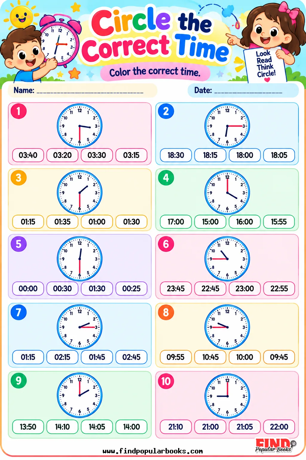 Circle the Correct Time Worksheets | Analog Clock Reading Practice