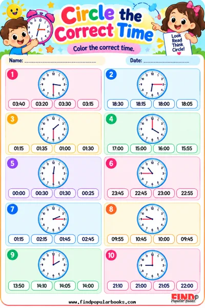 Circle the Correct Time Worksheets | Analog Clock Reading Practice
