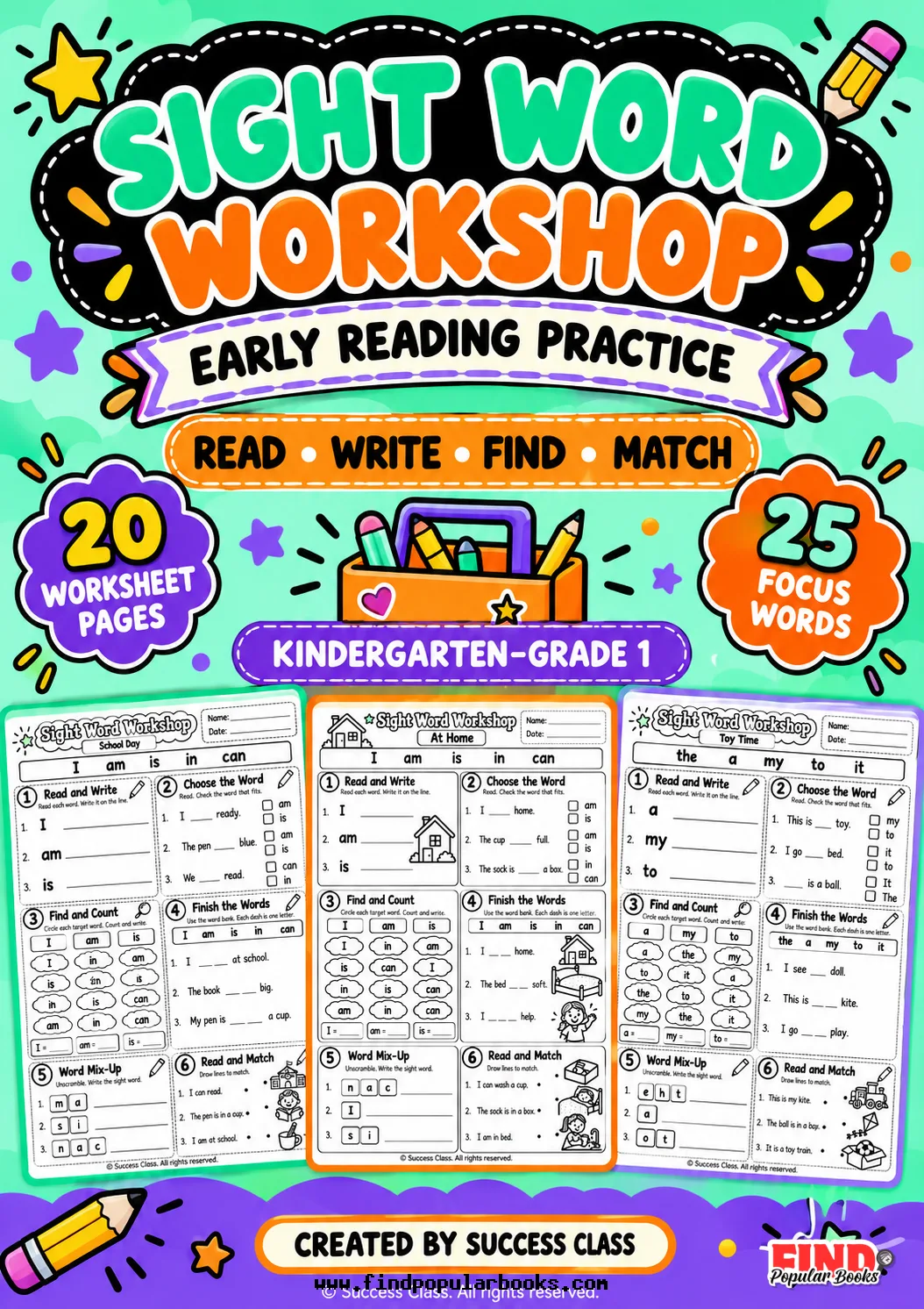 Sight Word Worksheets for Kindergarten & 1st Grade | 20 Six-Activity Pages