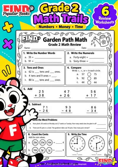 Grade 2 Math Trails: 6 Mixed Math Review Worksheets