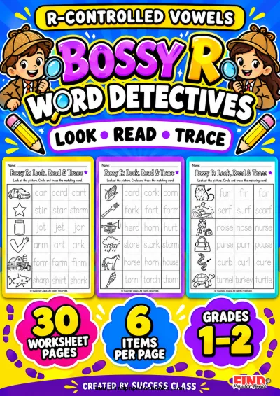 Bossy R Worksheets | R-Controlled Vowels Look, Read & Trace | 30 Phonics Pages