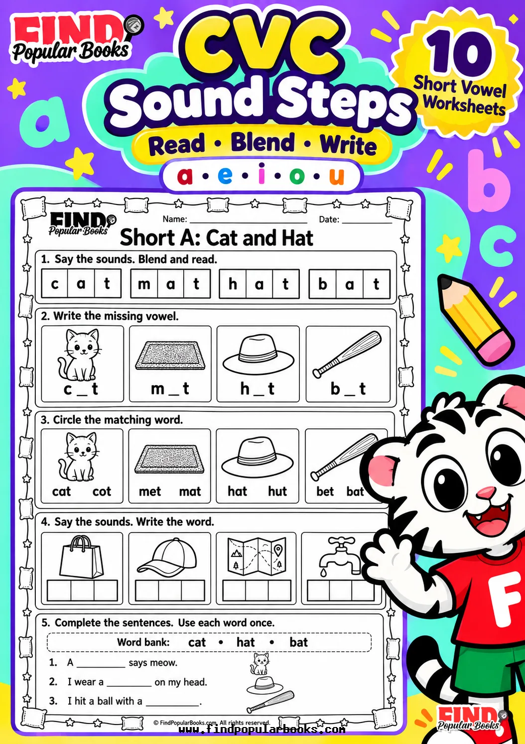 CVC Sound Steps: 10 Short Vowel Read, Blend & Write Worksheets