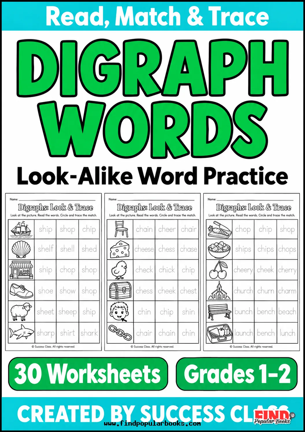 Digraph Worksheets | Look-Alike Words: Read, Match & Trace | 30 Phonics Pages