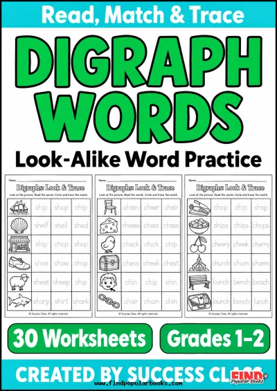 Digraph Worksheets | Look-Alike Words: Read, Match & Trace | 30 Phonics Pages