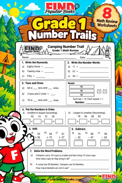Grade 1 Number Trails: 8 Place Value & Math Review Worksheets