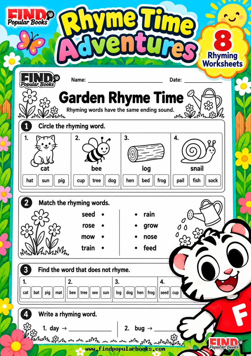 Rhyme Time Adventures: 8 Rhyming Words Worksheets