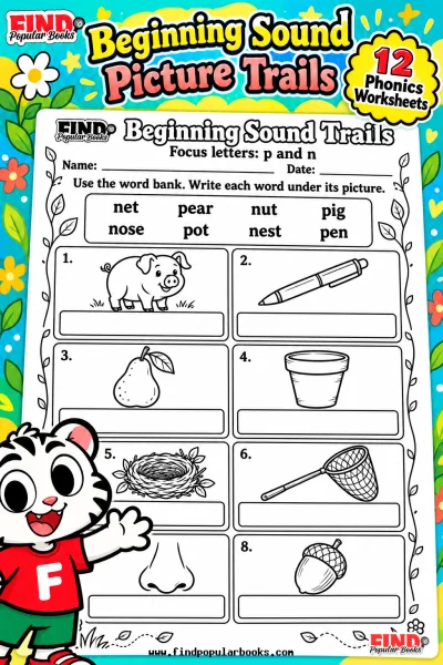 Beginning Sound Picture Trails: 12 Phonics Word Bank Worksheets