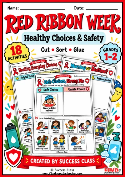 Red Ribbon Week Activities | Healthy Choices & Safety Cut and Paste Sorts