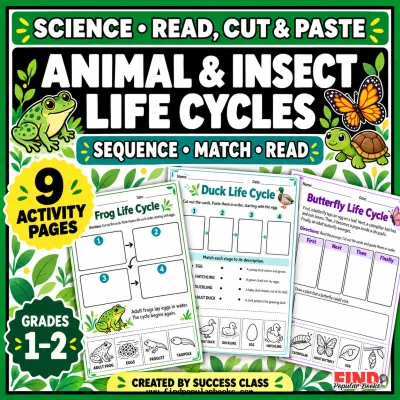 Animal & Insect Life Cycles – 9 Cut-and-Paste Science Worksheets