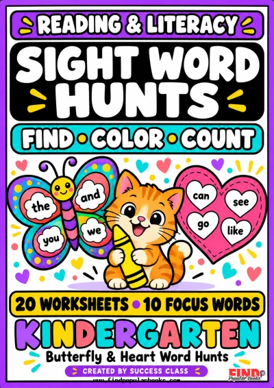 Sight Word Find and Color Worksheets | Butterfly & Heart Word Hunts | 20 Pages