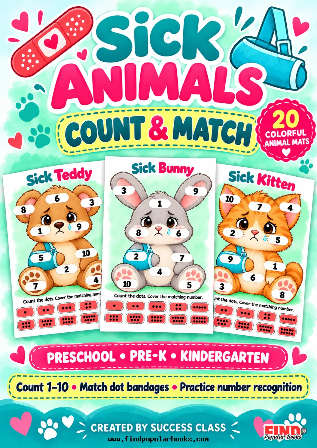 Sick Animal Counting Mats 1–10 | Bandage Number Matching | Preschool & Kindergarten