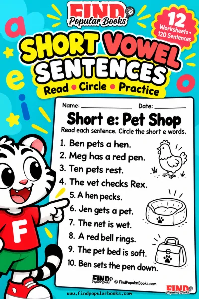 Short Vowel Reading Worksheets: 120 Simple Sentences
