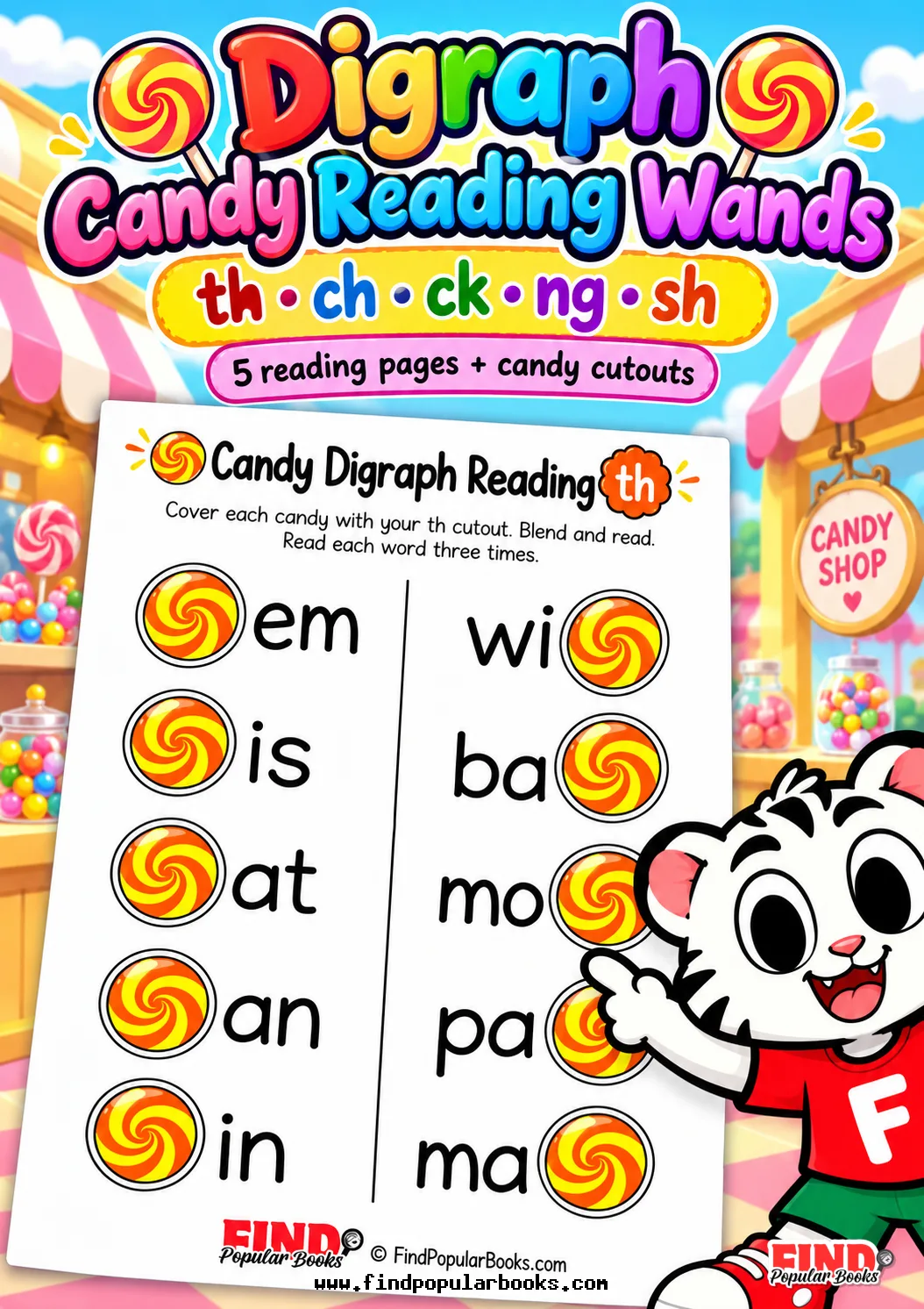 Digraph Candy Reading Wands: TH, CH, CK, NG and SH