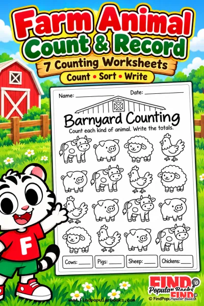 Farm Animal Count and Record: 7 Counting Worksheets