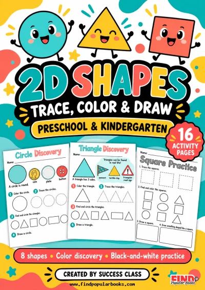 2D Shapes Worksheets for Preschool and Kindergarten | Trace, Color & Draw