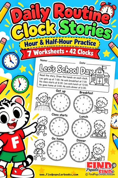 Daily Routine Clock Stories: 7 Telling Time Worksheets