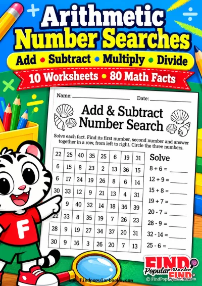 Arithmetic Number Searches: 10 Math Fact Worksheets
