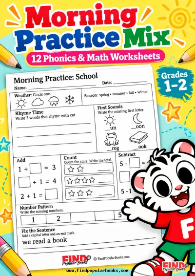 Morning Practice Mix: 12 Phonics and Math Worksheets
