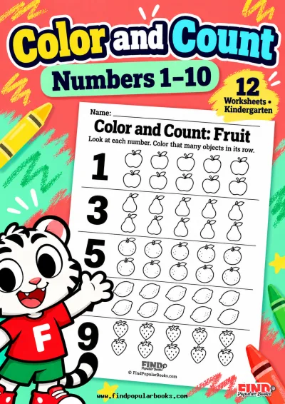 Color and Count: 12 Numbers 1–10 Worksheets