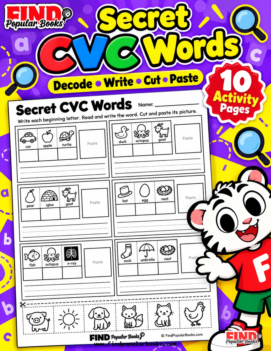 Secret CVC Words: 10 Beginning-Sound Cut and Paste Worksheets