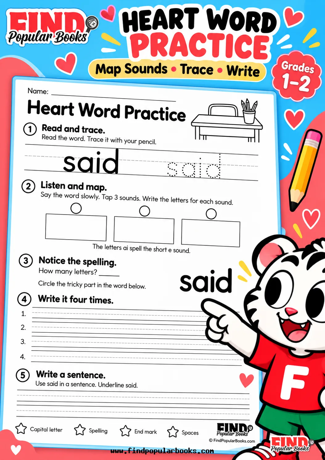 Heart Word Practice: Sound Mapping, Tracing and Writing