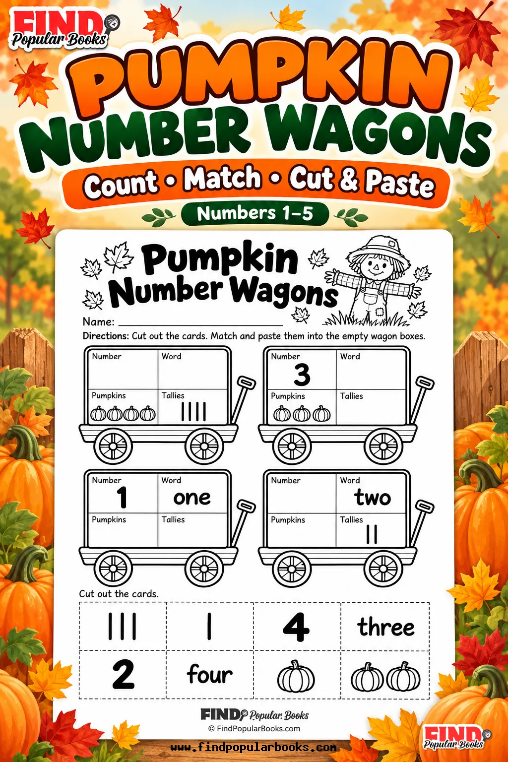 Pumpkin Number Wagons: Cut and Paste Numbers 1–5