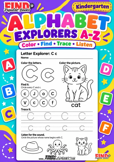 Alphabet Explorers A–Z: Color, Find, Trace and Listen