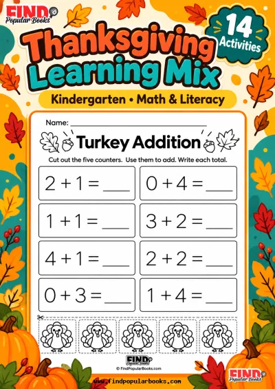 Thanksgiving Kindergarten Worksheets: Math, Phonics and Turkey Activities