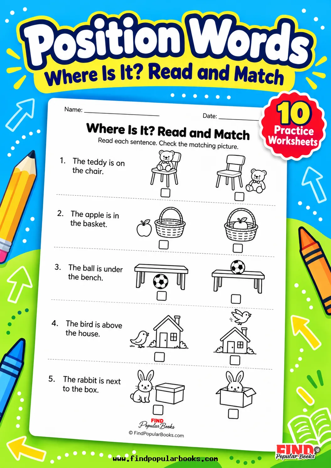 Position Words Worksheets: Where Is It? Read and Match