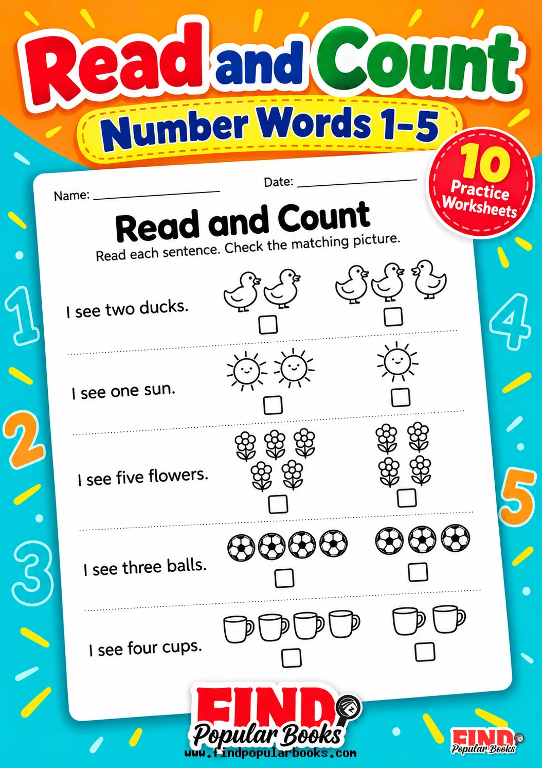 Read and Count Worksheets: Number Words 1 to 5