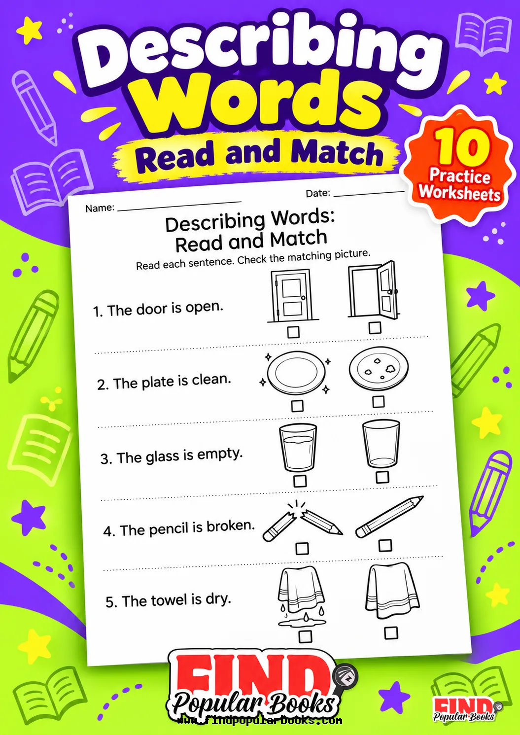 Describing Words Worksheets: Read and Match Adjective Sentences