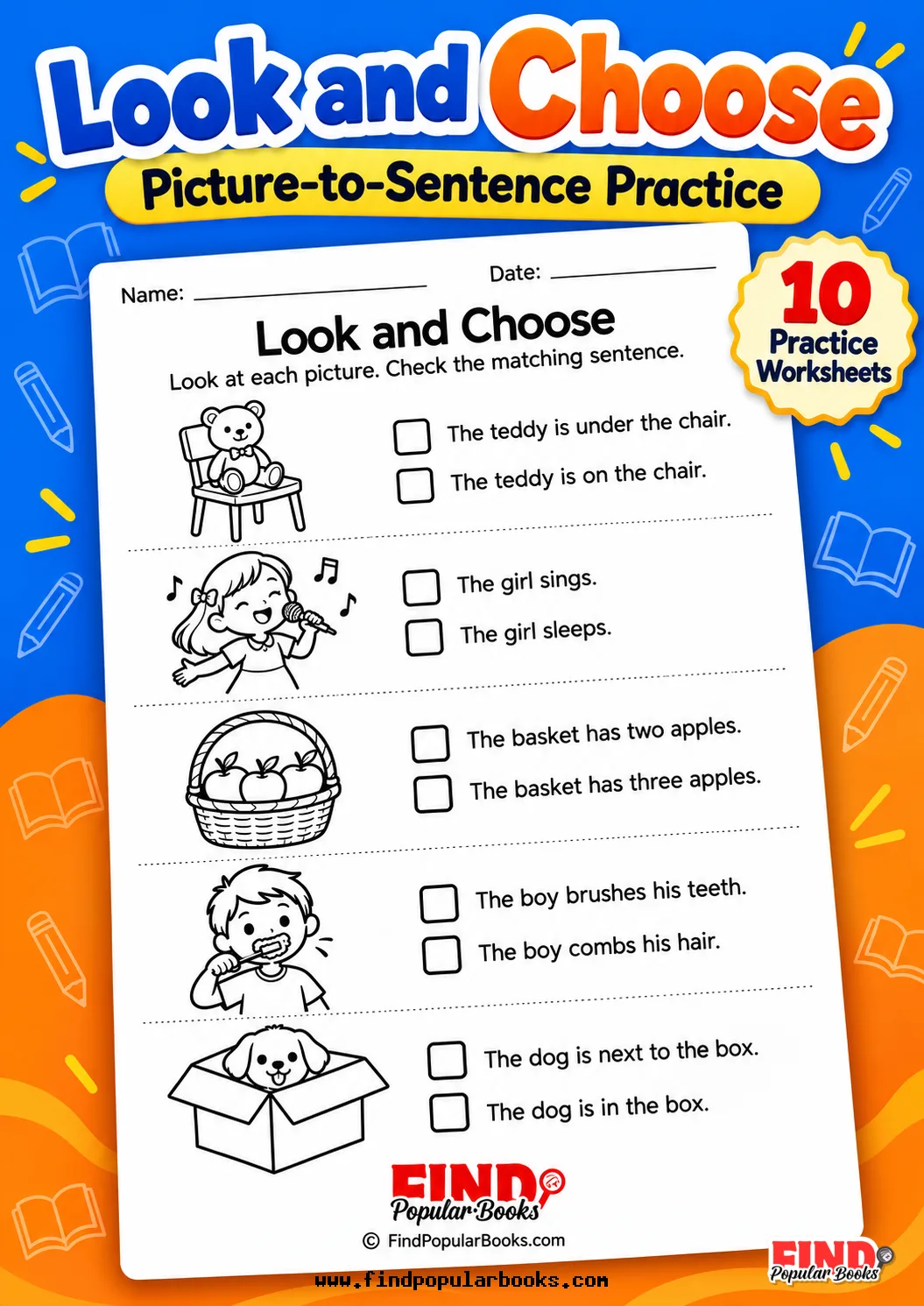 Look and Choose Worksheets: Match Pictures to Sentences