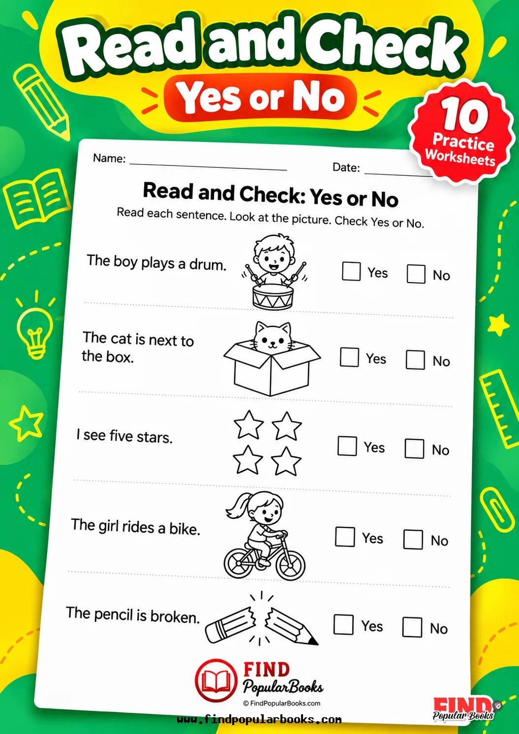Read and Check Worksheets: Yes or No Sentence Practice