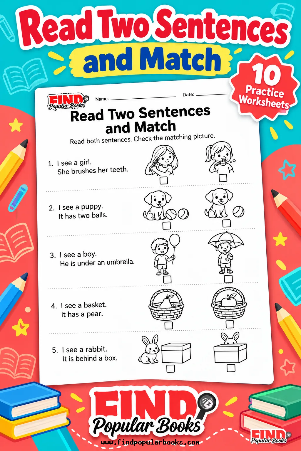 Read Two Sentences and Match Worksheets: Picture Comprehension