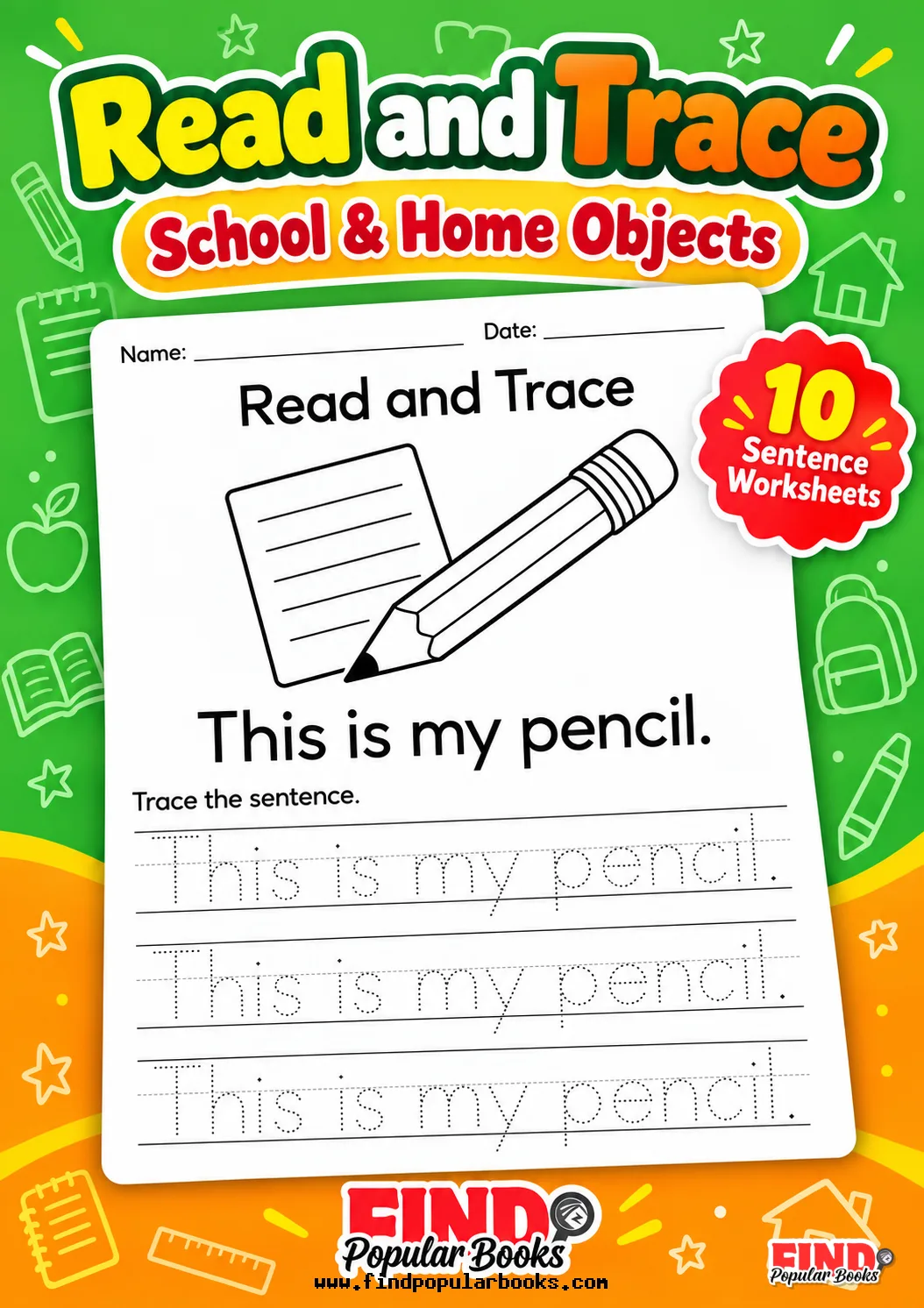 School and Home Objects Sentence Tracing Worksheets